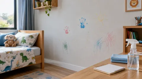 Dinding kamar anak dengan coretan warna