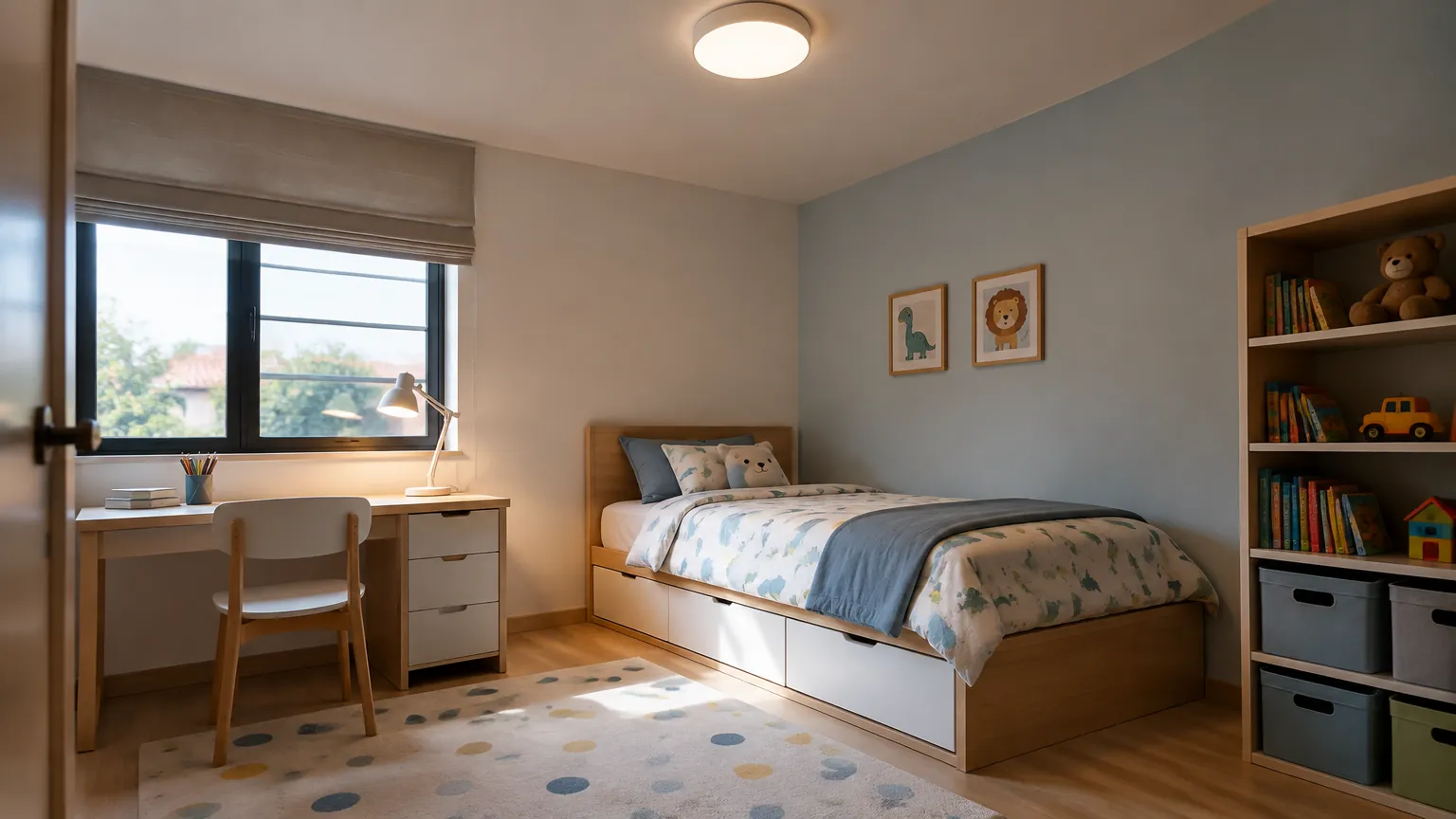 Kamar anak dengan tempat tidur dan meja belajar