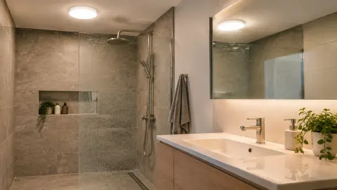 Lampu pada area wastafel dan pancuran
