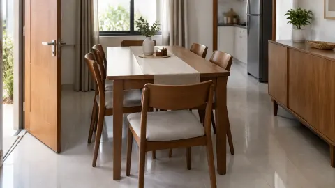 Meja makan menjorok ke jalur dekat pintu