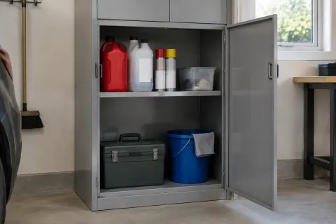 Kabinet penyimpanan bahan pembersih di ruang servis