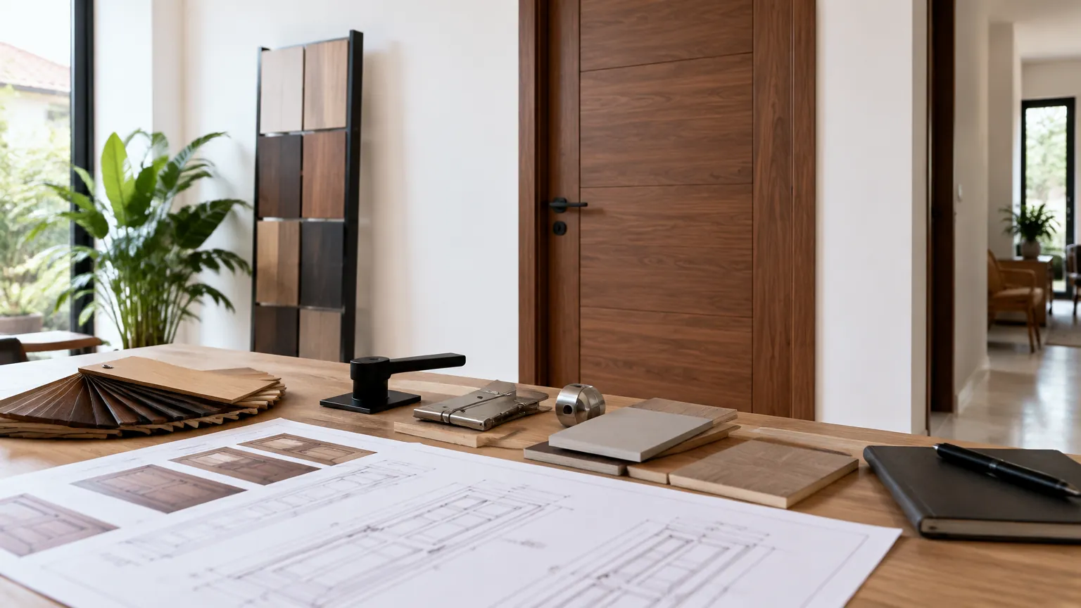 Contoh panel pintu dan bahan finishing di ruang dalam