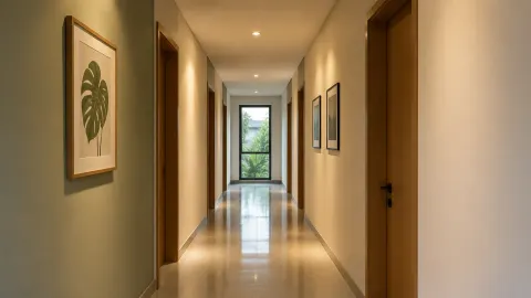 Lampu plafon menerangi lorong rumah