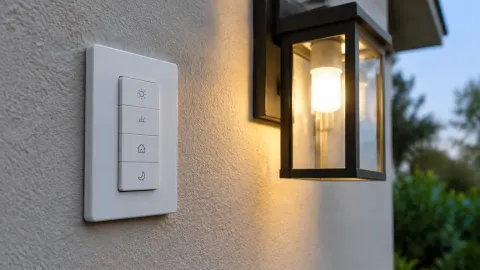 Sakelar dan lampu luar pada dinding rumah