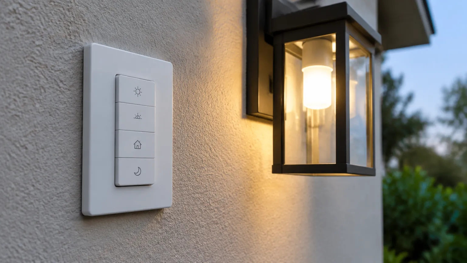 Sakelar dan lampu luar pada dinding rumah