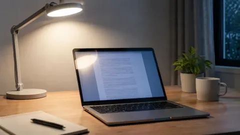 Lampu meja menyinari layar komputer