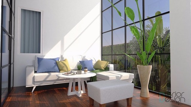 desain interior ruang tamu dengan pencahayaan alami