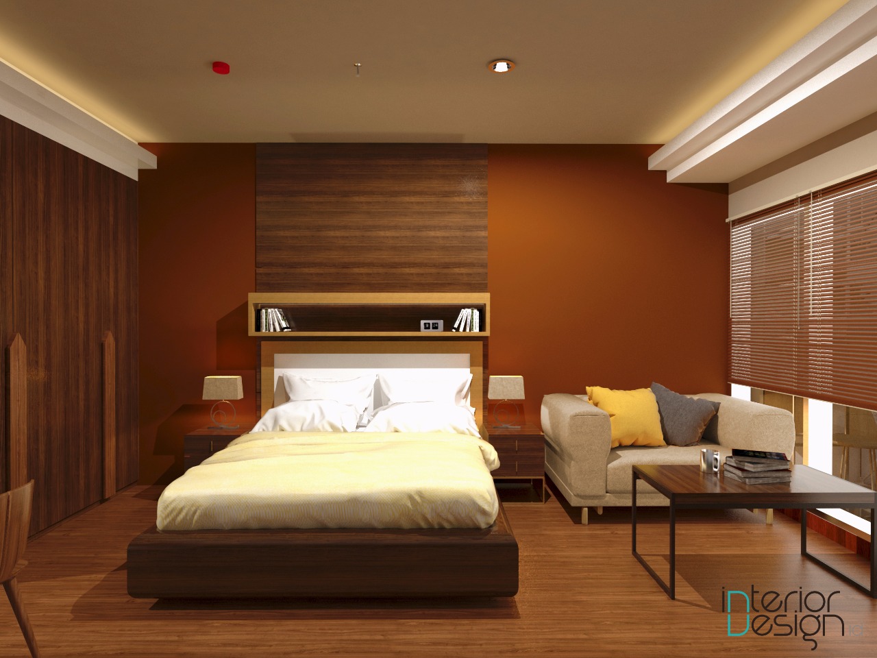 interior ruang keluarga dengan pilihan warna cokelat