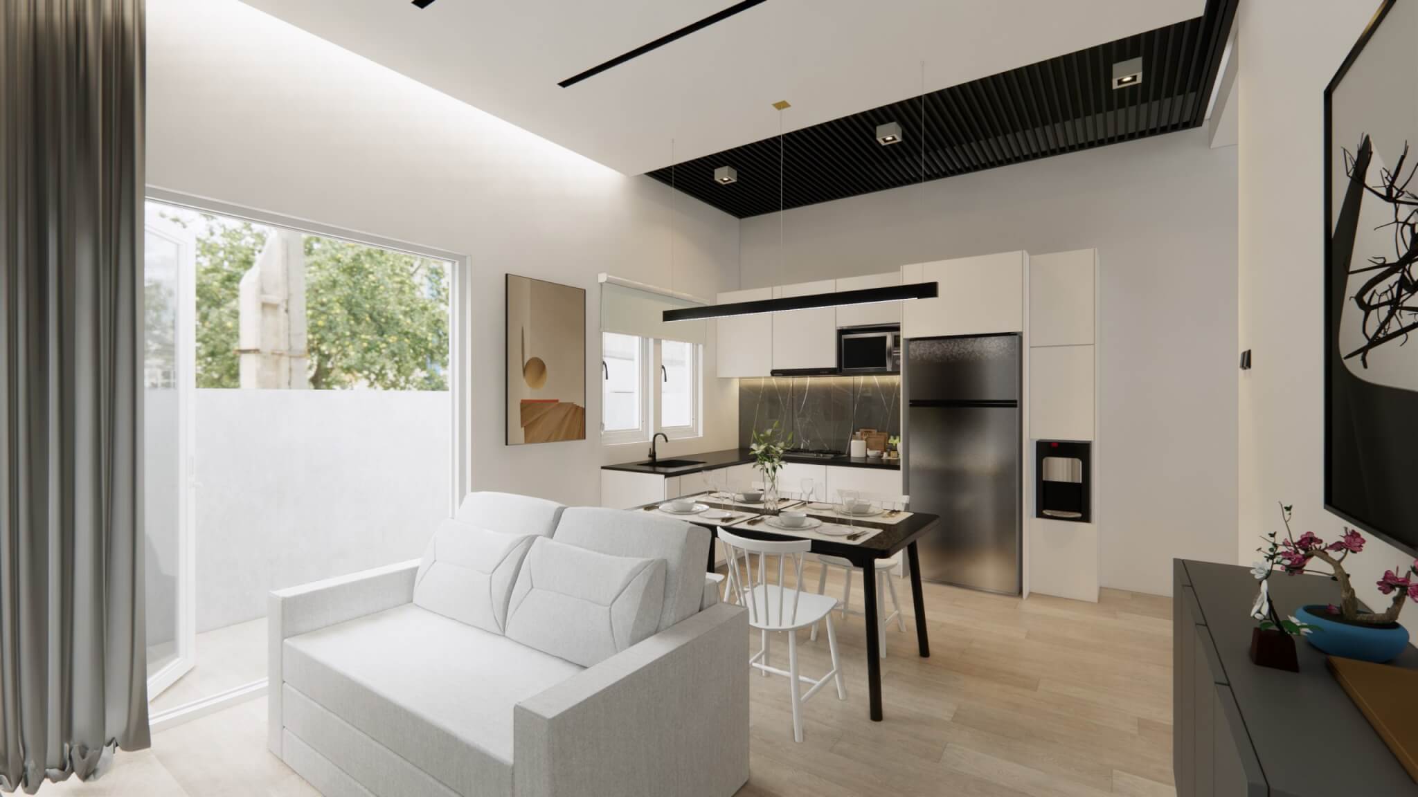 living dining kitchen