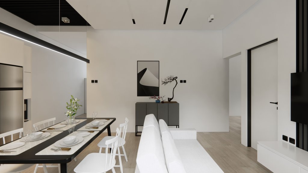 living dining kitchen