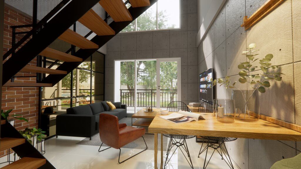 interior apartemen gaya industrial