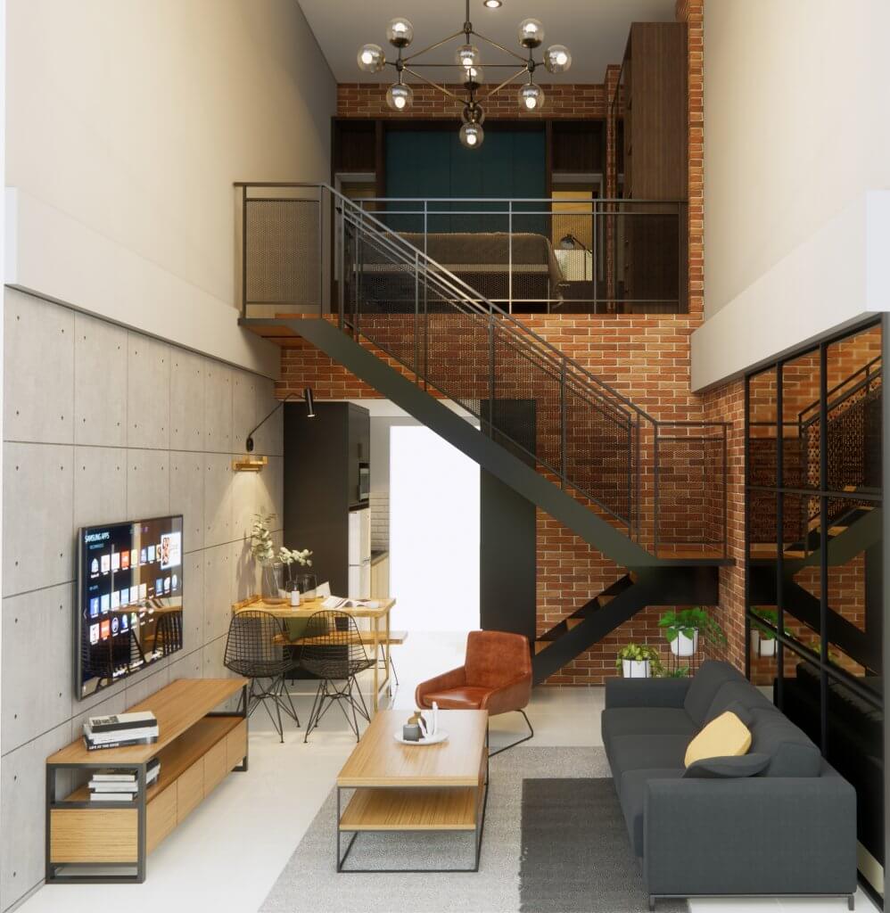 interior apartemen gaya industrial