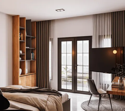 desain kamar di modern industrial house