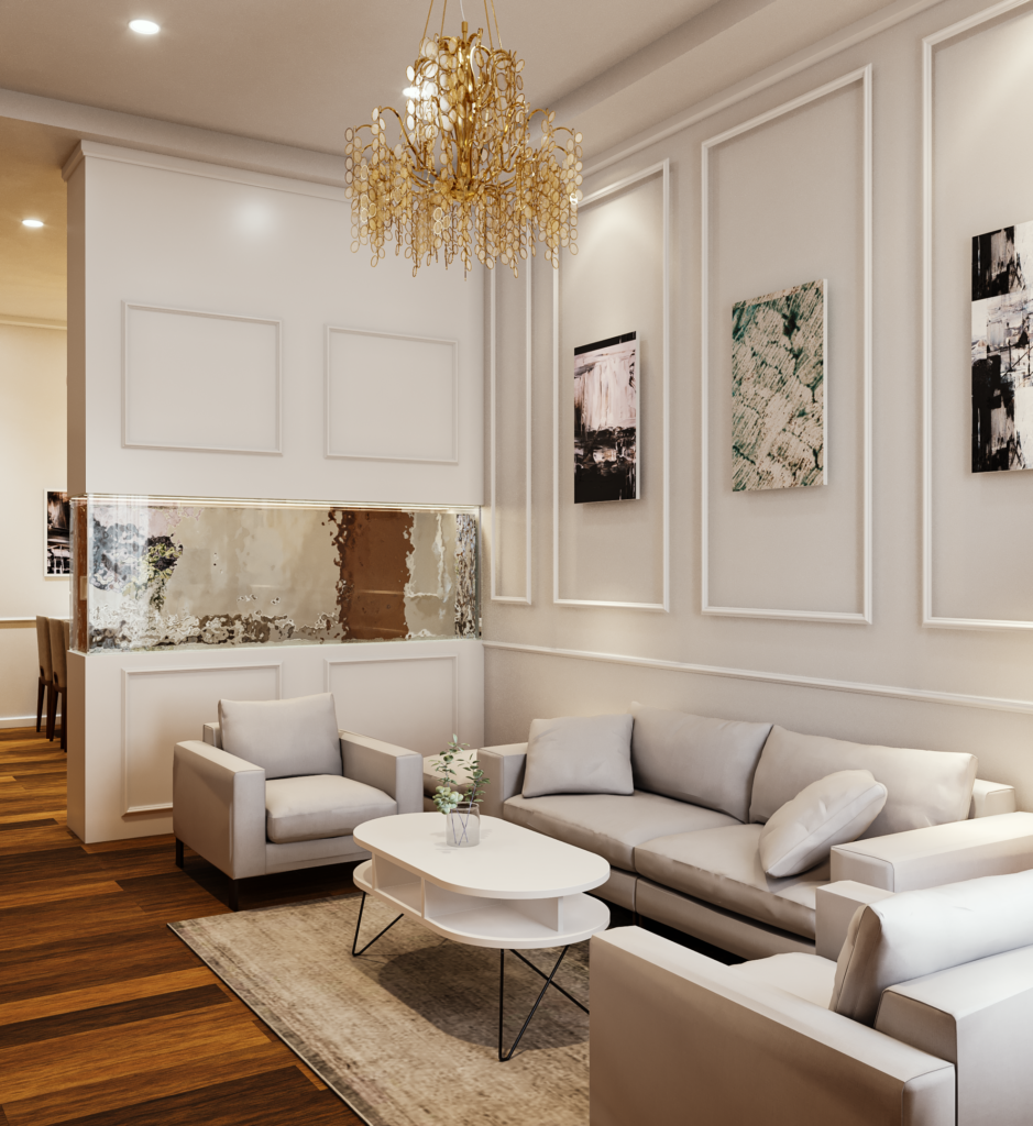 interior ruang keluarga gaya klasik modern