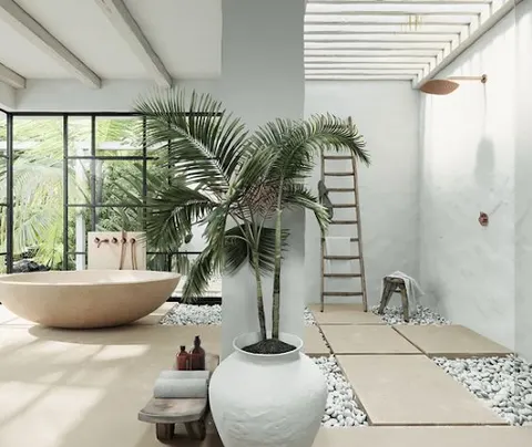Lantai Kamar Mandi Batu Alam: Inspirasi Keindahan Perpaduannya dengan Material Lain!