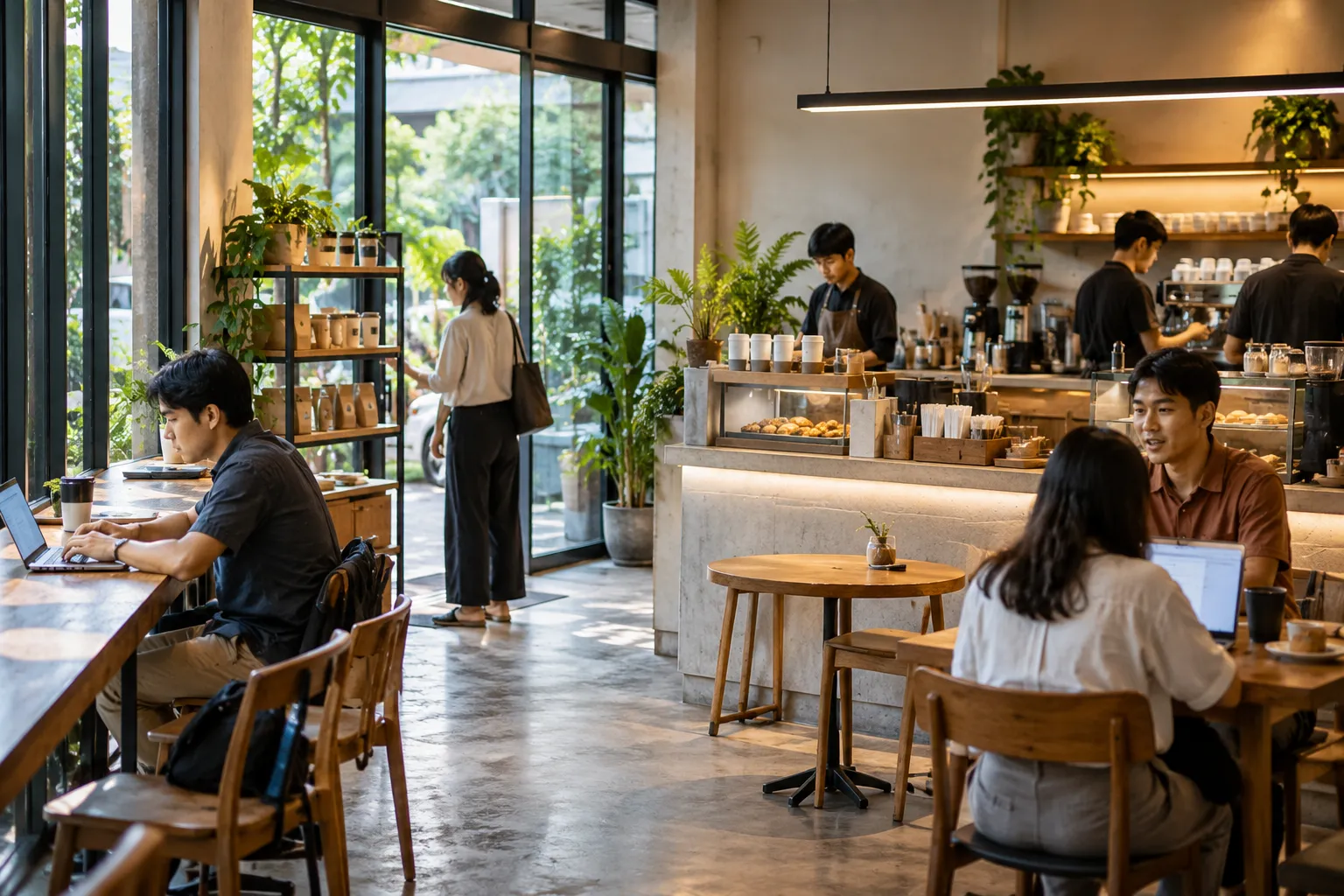 Kafe modern dengan layanan pesan bawa pulang