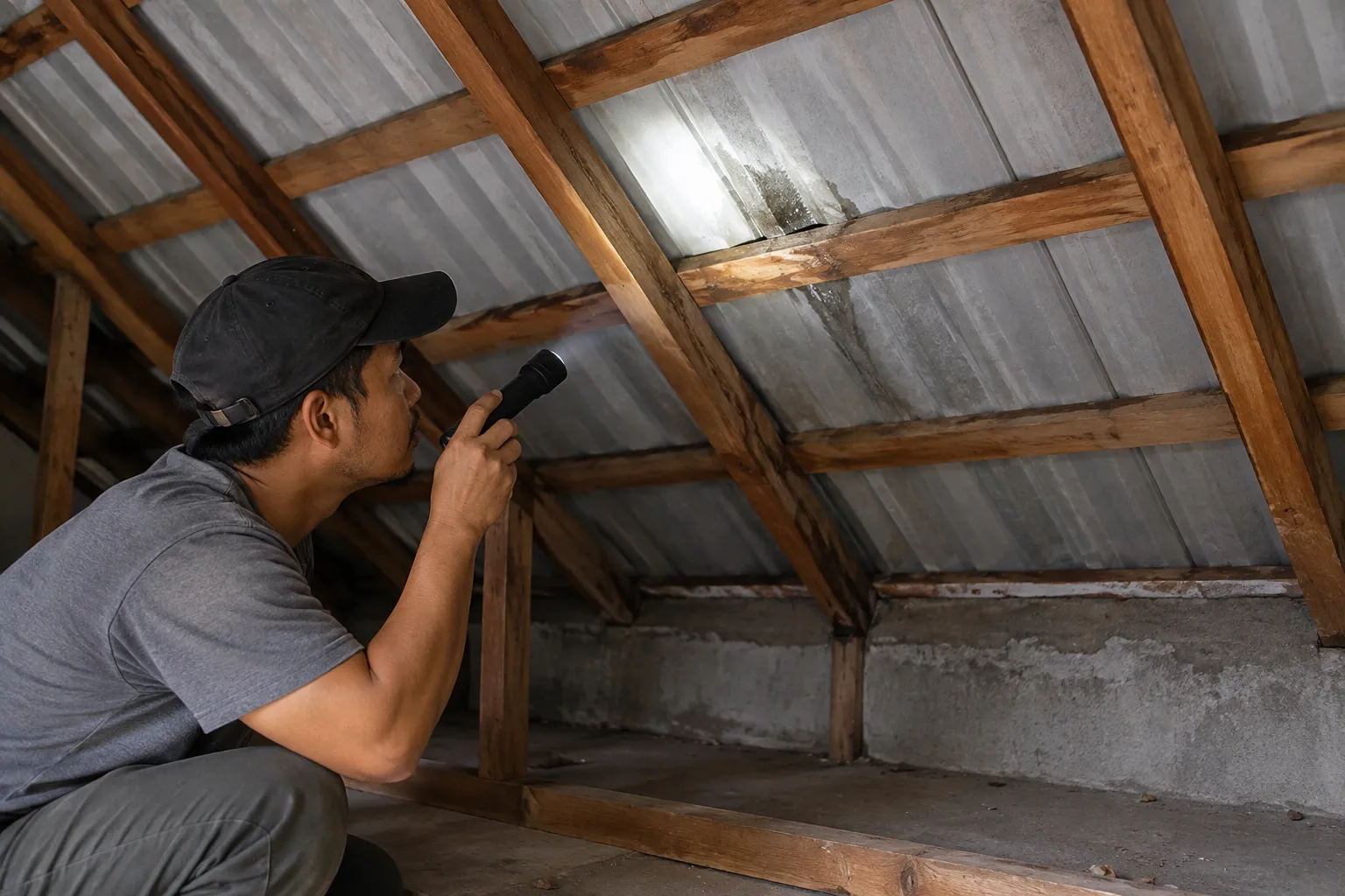 Pemeriksaan kebocoran pada bagian dalam atap sandar