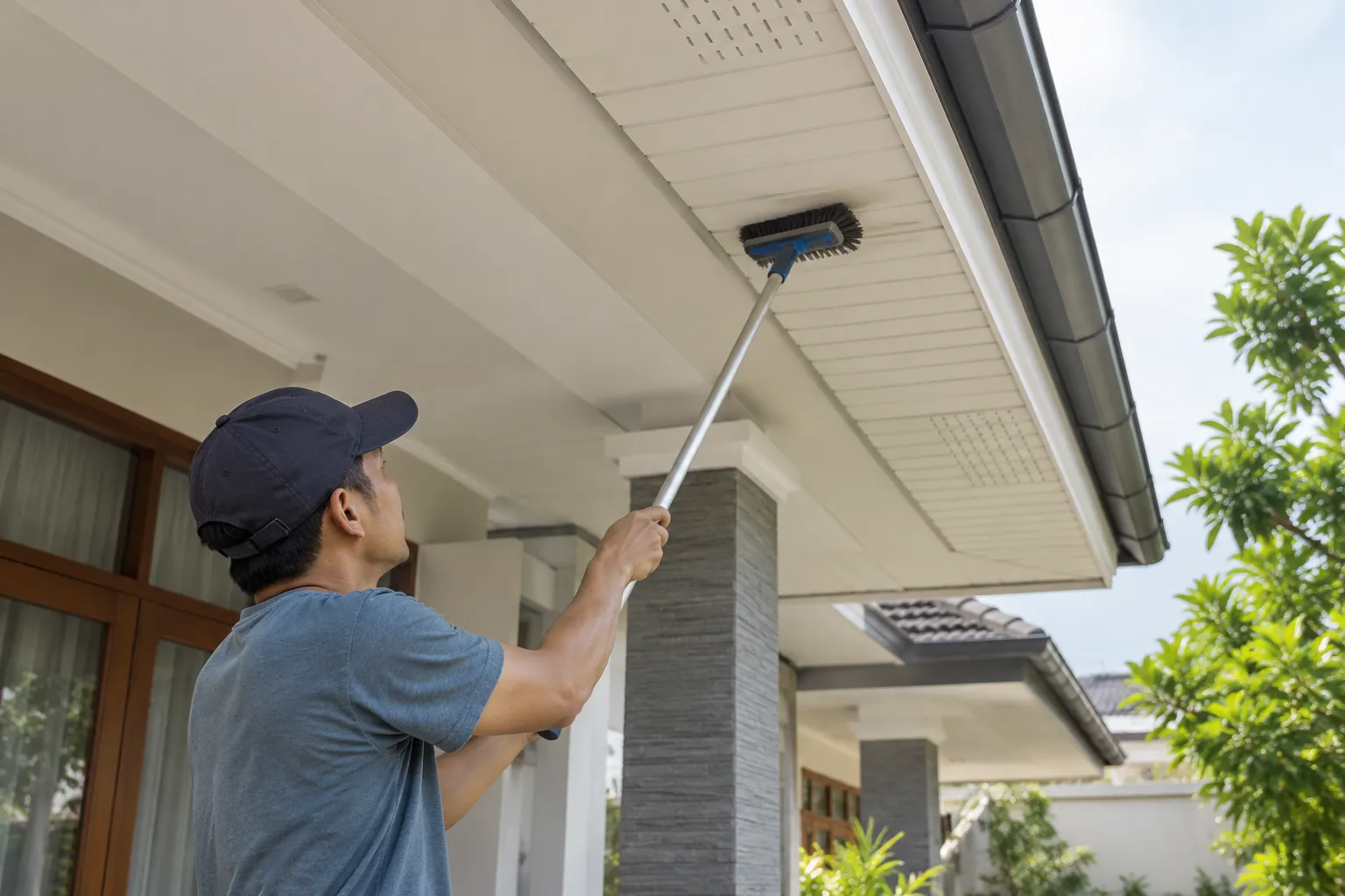 Pembersihan soffit menggunakan sikat lembut
