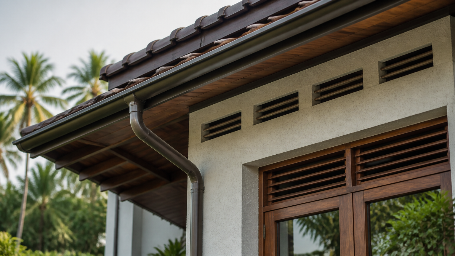 Detail teritisan, talang, dan lubang ventilasi di atas jendela